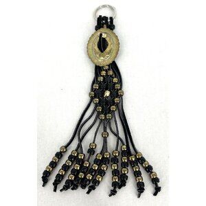 Concho Suede Keychain Ring Southwest Western Metal Beads Black 10.5"